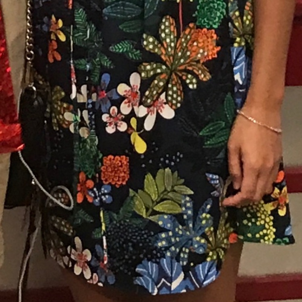 LOFT Navy Floral Print Skirt with Multicolor Flowers